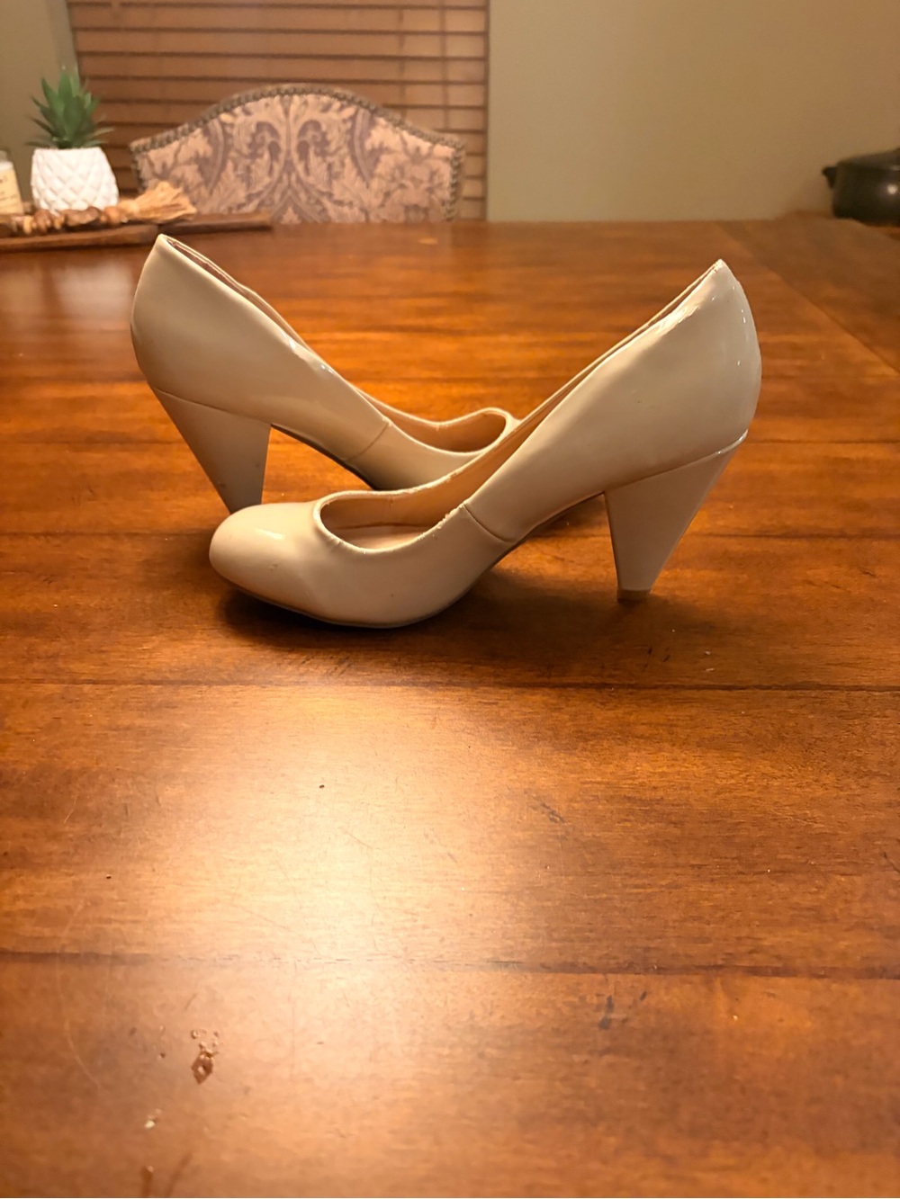 Mix No. 6 Cream Patent Mid Heel Pumps